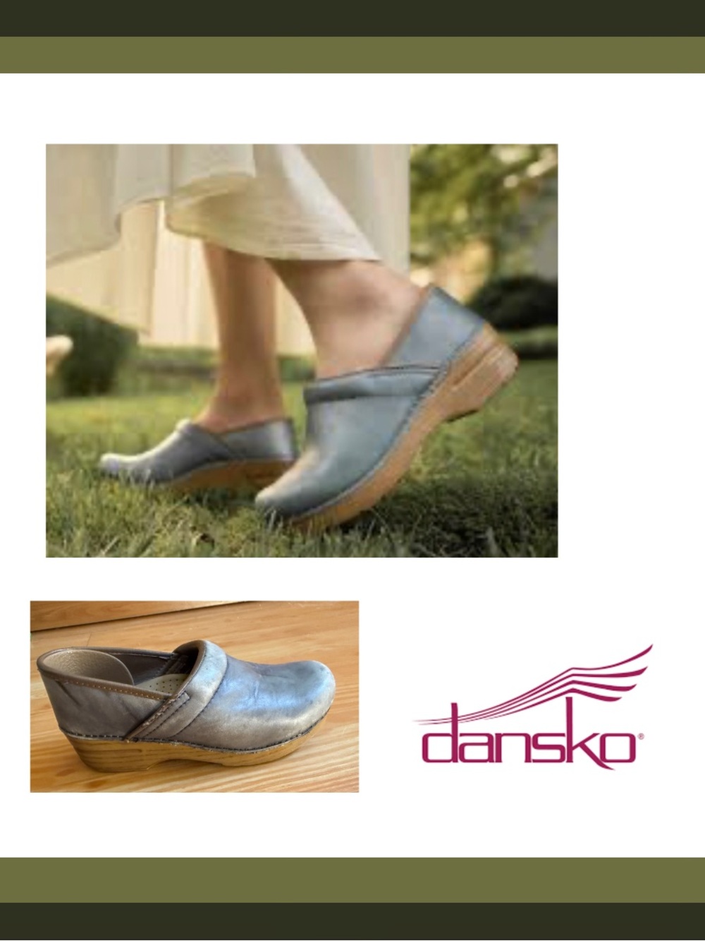 Dansko Professional Gunsmoke Light Blue Leather Clogs - Slip-On Mules Sz 38